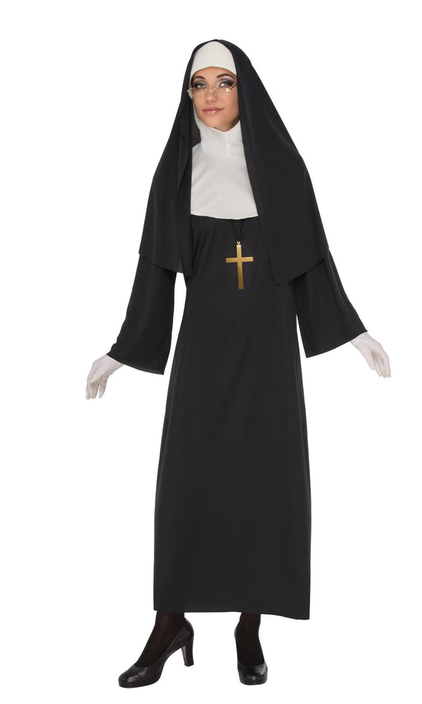 Nun robe and headpiece, with cross and white gloves