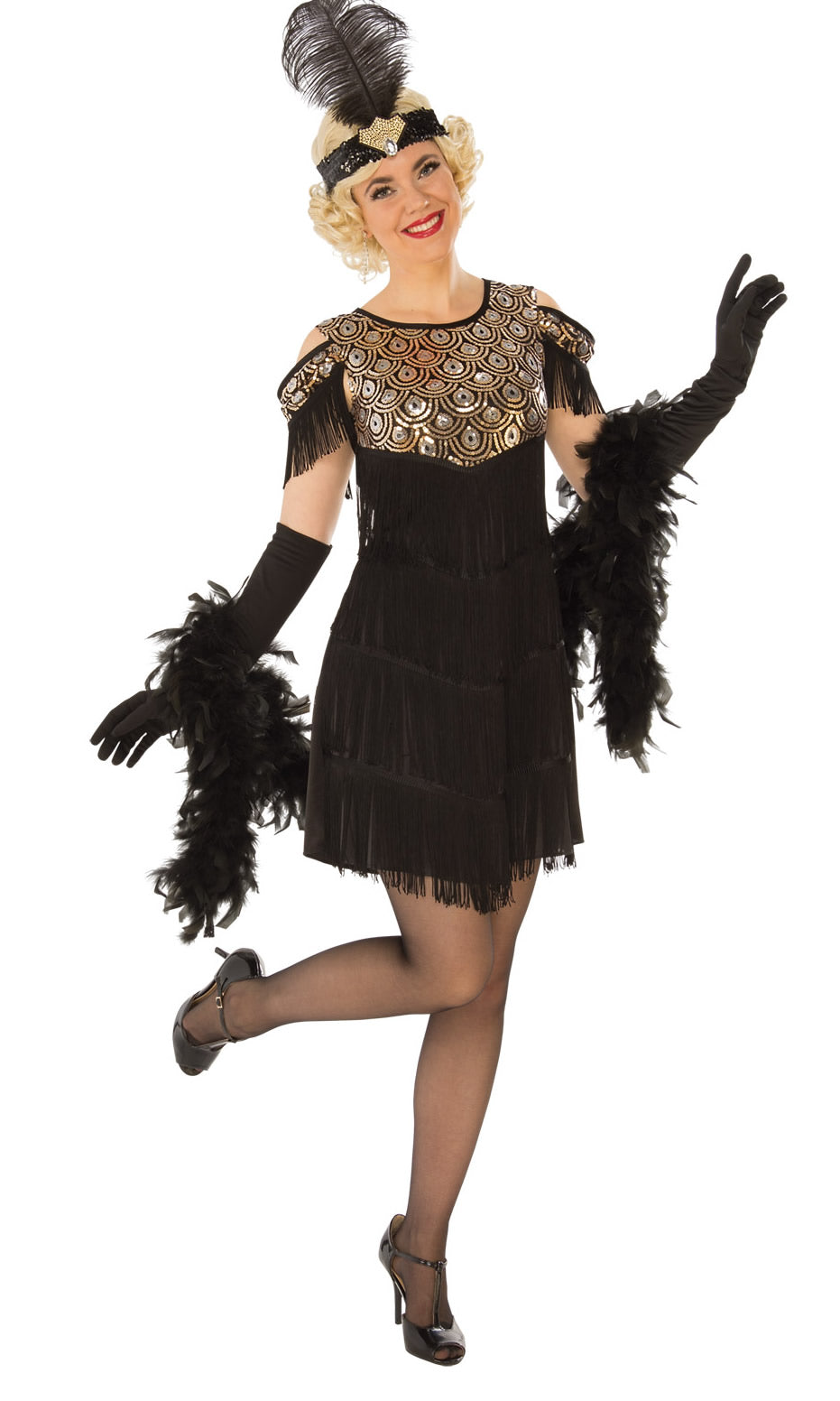 Black and gold flapper dress with headband