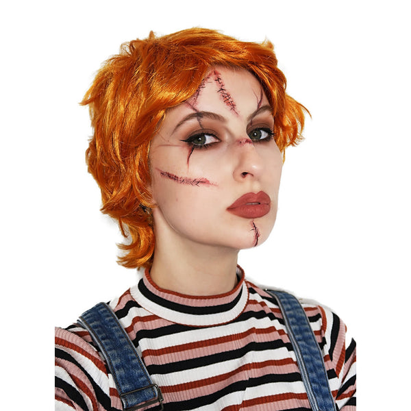 Buy Evil Doll Wig With Scar Tattoos Set