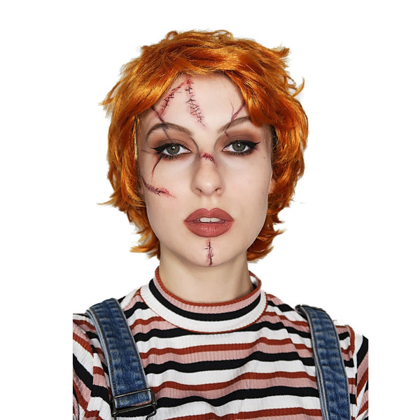 Buy Evil Doll Wig With Scar Tattoos Set