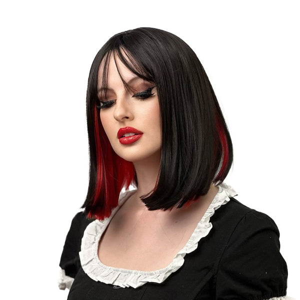 Long Bob Wig Very Dark Brown and Red