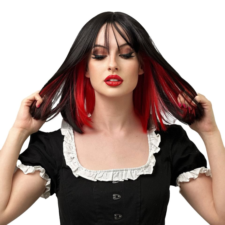 Long Bob Wig Very Dark Brown and Red