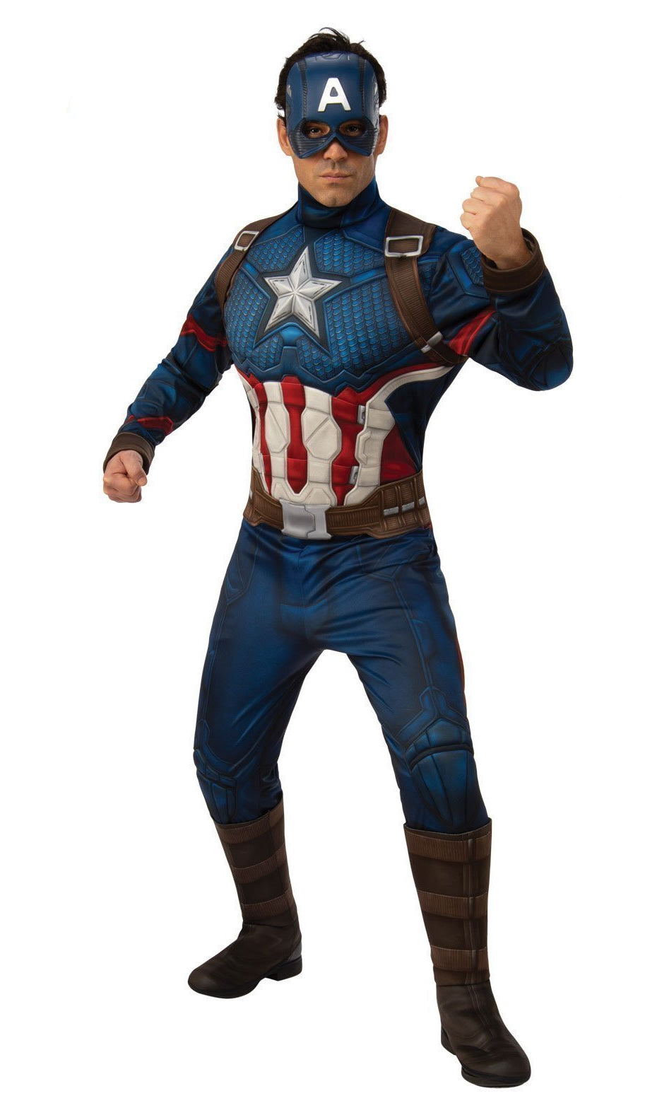 Captain America jumpsuit with boot tops, belt and half mask