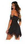 Back of brown Native Indian dress with arm cuffs, head band, belt and tassels