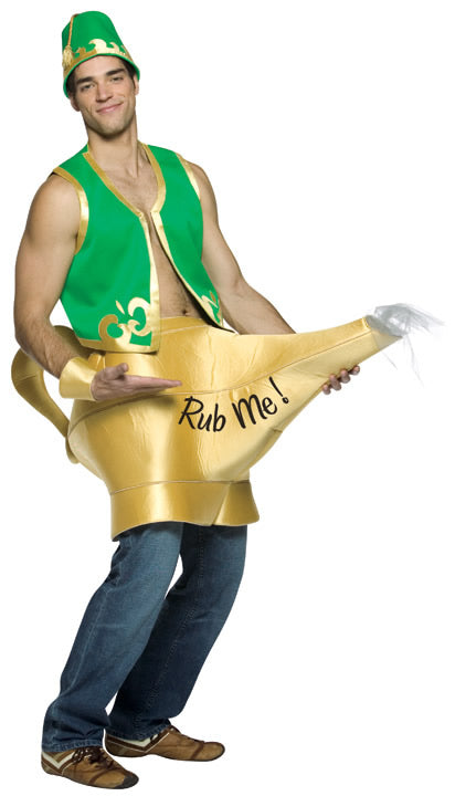 Golden Genie Lamp costume with green vest and hat